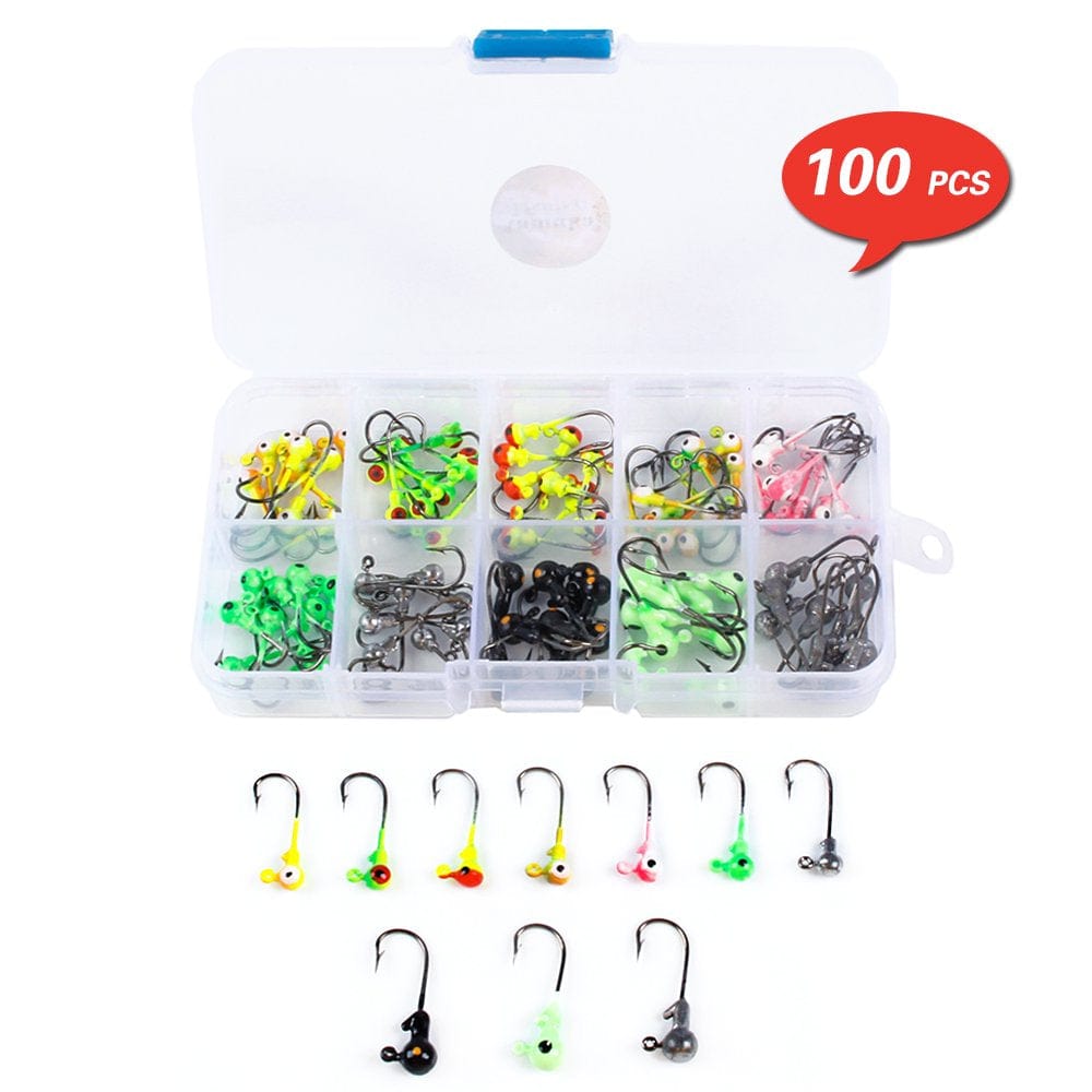 100Pcs/Box Multicolor Jig Head Hooks with Single Hook Sea Fishing Enquipment Tackle Box