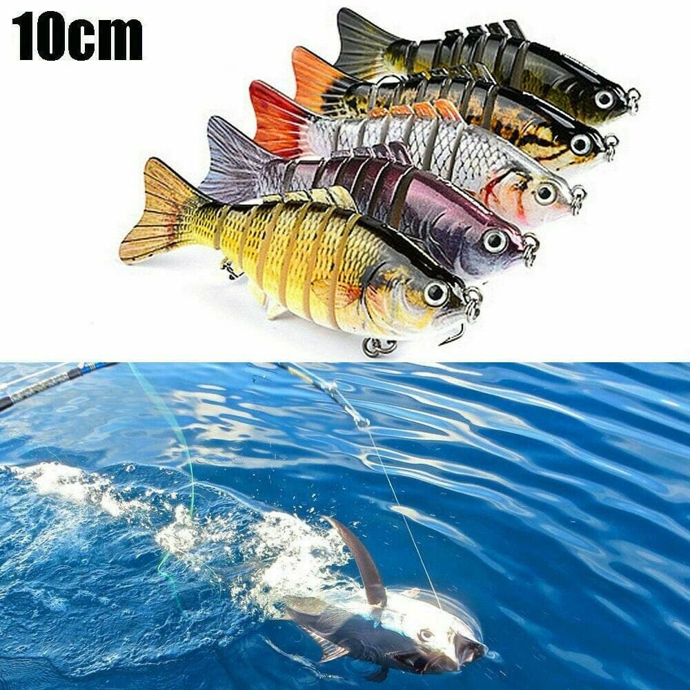 5PCS Multi Jointed Hard Bait Swimming Action Fishing Lure 7 Segment Sinking Fishing Lure VIB Bait Crankbait 3D Eyes Lifelike Artificial Fishing Lures Hook with Treble Hooks Tackle