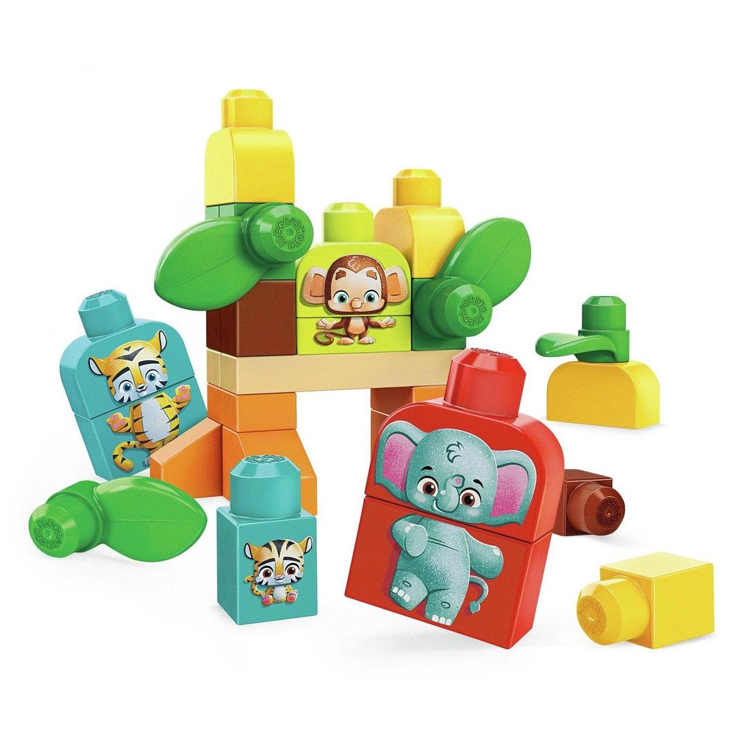 Mega Bloks First Builders Safari Friends with Big Building Blocks Plant-Based Building Toys for Toddlers (30 Pieces)