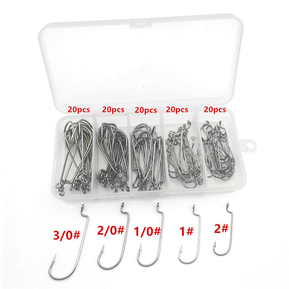 Jig Head Fish Hooks 100PC Set-20 Each of 5 Sizes Segmented Storage Box