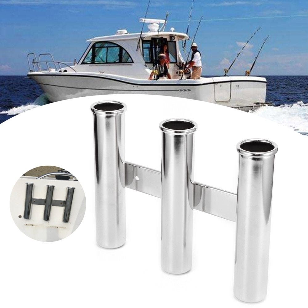 Cergrey Fishing Rod Holder,3 Tube Fishing Rod Holder Rack Stainless Steel Marine Yacht Boat Hardware Accessory