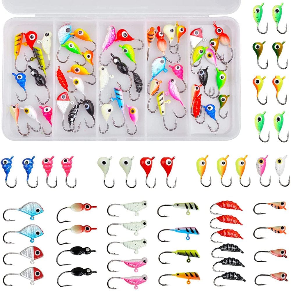 Fishing Lures Ice Fishing Jigs 48Pcs Ice Fishing Gear Small Jigs Head Panfish Crappie Jigs Ice Fishing Jigging Lures Kit