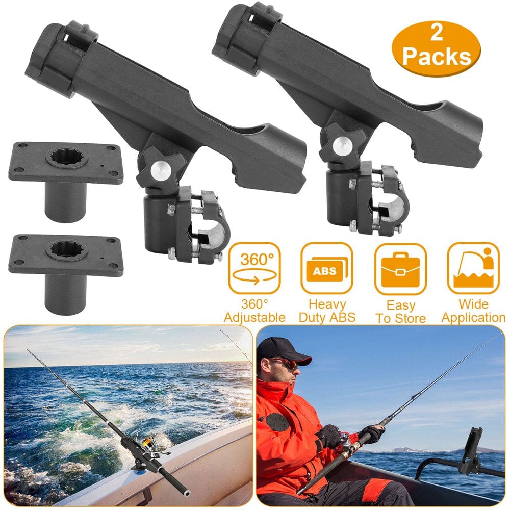 2Pcs Fishing Boat Rod Holders 360° Rotatable Fishing Pole Racks Adjustable Folding Rod Holder with Large Clamp