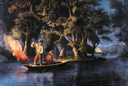 C&I: Fishing. /Nblack Bass Spearing on the Restigouche, New Brunswick: Lithograph, N.D., by Currier & Ives. Poster Print by (24 X 36)