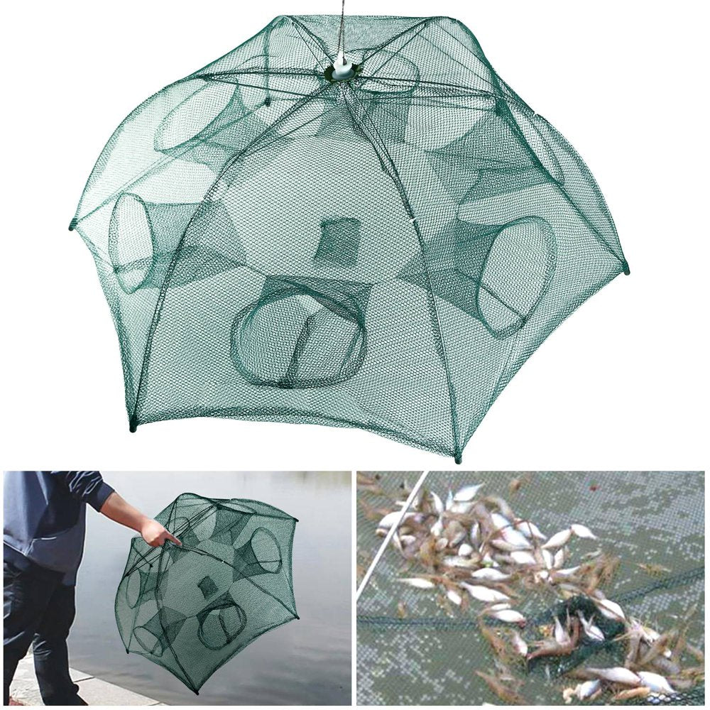 Imountek Portable Folded Fishing Trap Net 6 Sides 6 Holes Crayfish Cast Mesh Trap