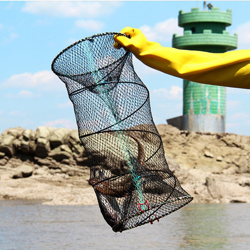 Opolski Large Automatic Folding Portable Fishing Net Trap Zipper Bait Spring Cage for Shrimp