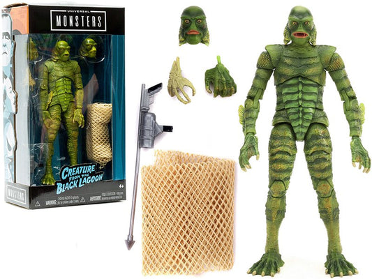 Diecast the Creature from the Black Lagoon 6.75" Moveable Figurine with Spear Gun and Fishing Net and Alternate Head and Hands "Universal Monsters" Series by Jada