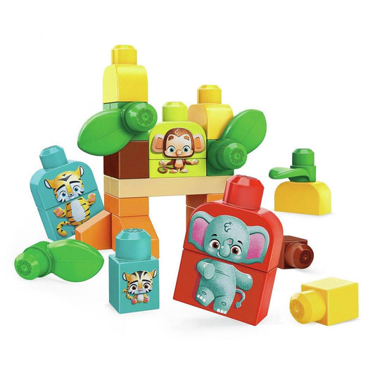 Mega Bloks First Builders Safari Friends with Big Building Blocks Plant-Based Building Toys for Toddlers (30 Pieces)