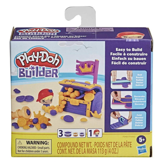 Hasbro Play-Doh Builder Treasure Chest Toy Building Kit for Kids 5 Years and up with 3 Non-Toxic Play-Doh Cans