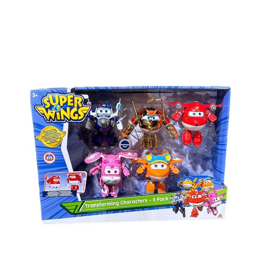 Super Wings 5" Transforming Toys 5-Pack, Supercharged Jett, Supercharged Paul, Supercharged Dizzy, Golden Boy & Sunny Airplane Toys Action Figures, Preschool Toy Plane for 3 4 5 Year Old Kids
