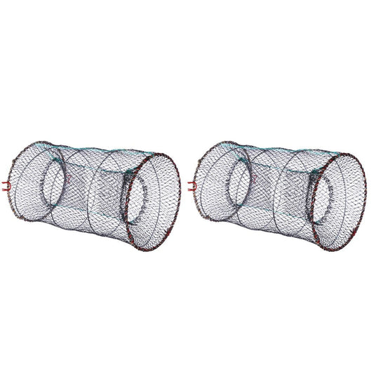 NUOLUX 2Pcs LIOOBO Foldable Bait Cast Mesh Trap Net Portable Fishing Landing Net Shrimp Cage for Fish Lobster Prawn Minnow Crayfish Crab with Hand Rope Floating Circle