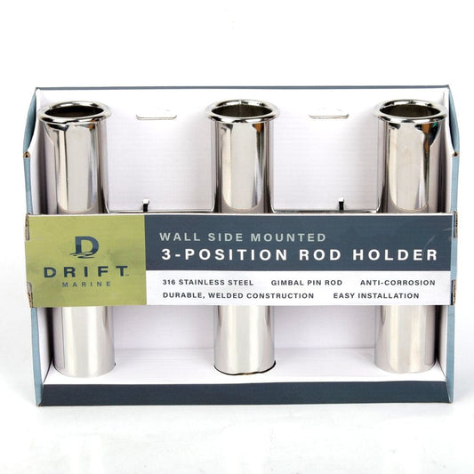 DRIFT Stainless Steel Marine Triple Rod Holder Rack, 3 Fishing Pole Holder