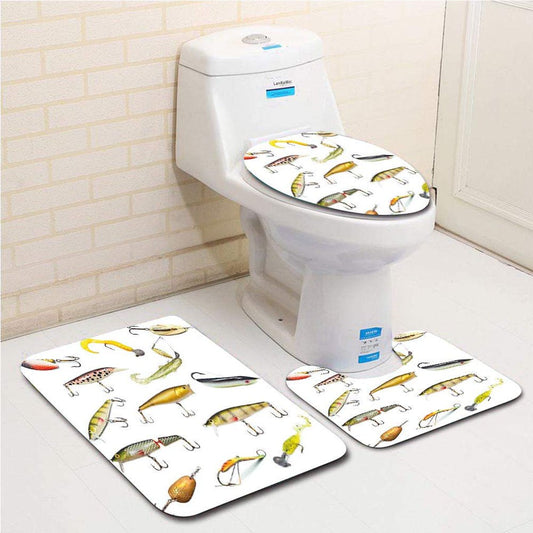 CHAPLLE Fishing Tackle Bait for Spearing Trapping Catching Aquatic Molluscs 3 Piece Bathroom Rugs Set Bath Rug Contour Mat and Toilet Lid Cover