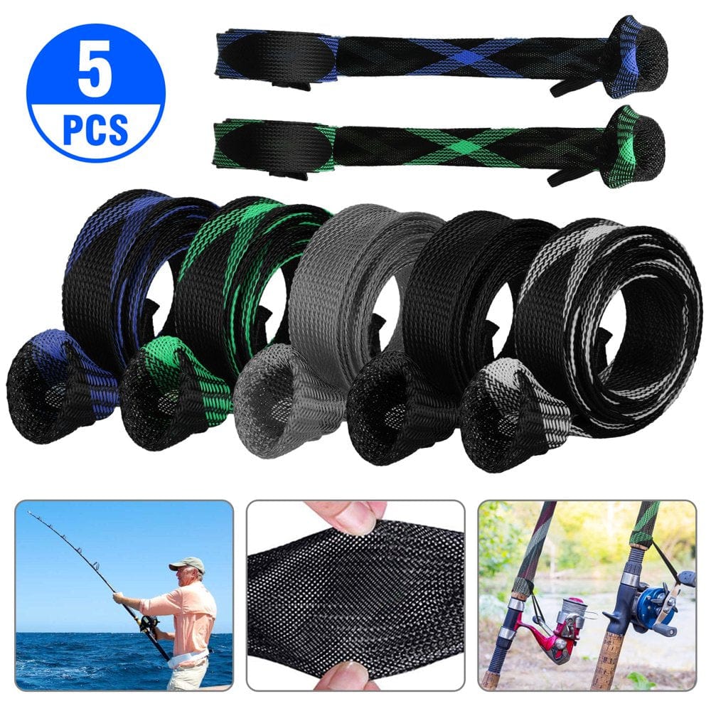Eeekit 5Pcs 2In Wide Fishing Rod Covers, Rod Socks Fishing Rod Sleeves, 67In Braided Mesh Fishing Pole Protector with Lanyard, Fishing Gear Tools Accessories for Spinning Casting Sea Fishing Rod