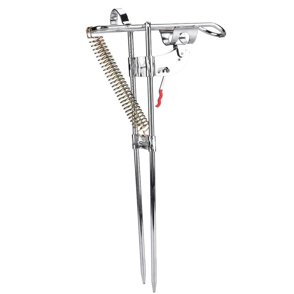 Garosa Portable Fishing Rod Bracket Practical Dual Spring Fishing Pole Metal Holder Stand Accessory, Fishing Rod Holder