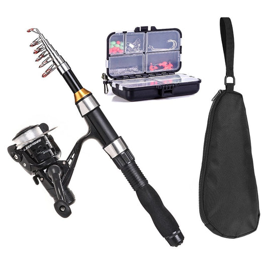 LEO Fishing Rod Reel Combo Full Kit with Hooks Soft Lures Barrel Swivels Storage Bag