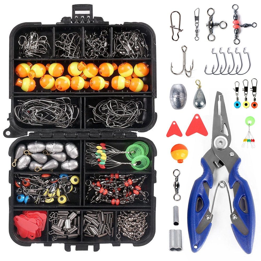 Lixada 263Pcs Fishing Accessories Set with Tackle Box Including Plier Jig Hooks Weight Swivels Snaps Slides