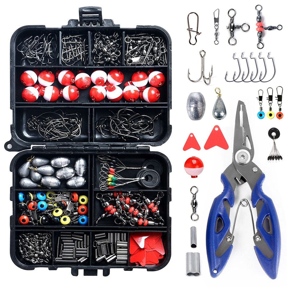 Lixada 263Pcs Fishing Accessories Set with Tackle Box Including Plier Jig Hooks Weight Swivels Snaps Slides