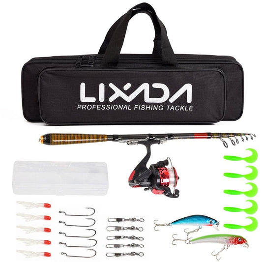 Lixada Carbon Fiber Telescopic Fishing Rod and Reel Combo Full Kit Spinning Fishing Reel Fishing Lure Gear Organizer Pole Set