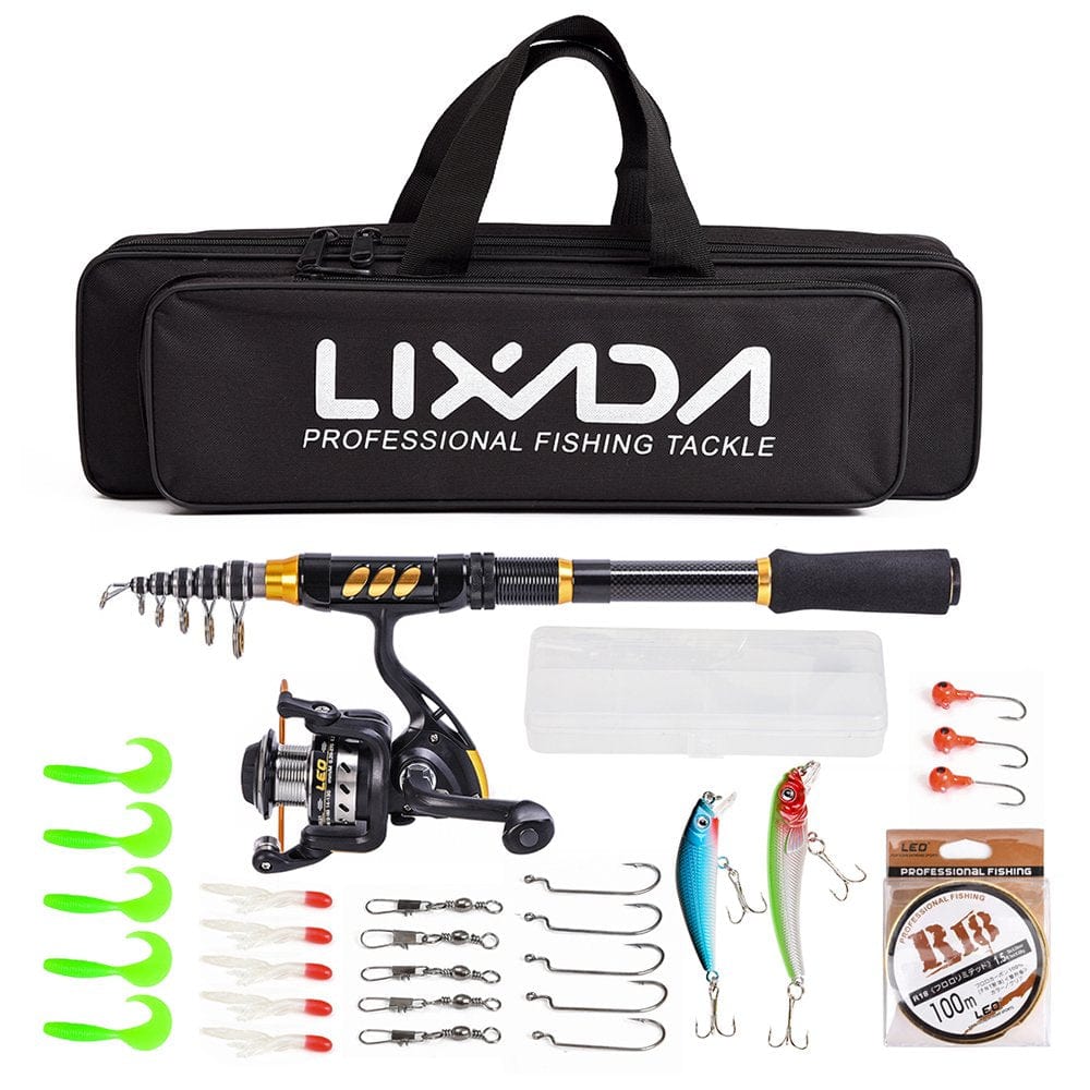 Lixada Lixada Fishing Rod Reel Combo Carbon Fiber Telescopic Fishing Rod Reel Fishing Line Lures Hooks Jigs Swivels Saltwater Freshwater Travel Fishing Accessories Kit