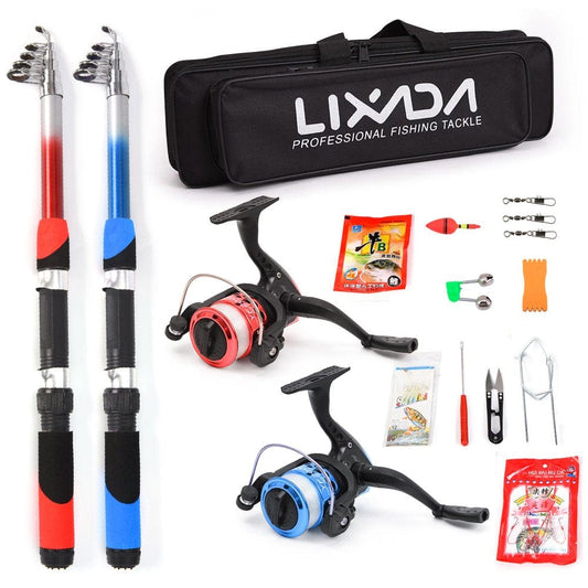 Lixada Lixada Fishing Rod Reel Combo Full Kit with 2PCS 2.1M Telescopic Fishing Rods 2PCS Reels Fishing Lures Hooks Accessories Fishing Bag