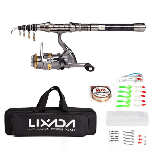 Lixada Telescopic Fishing Rod and Reel Combo Full Kit Spinning Fishing Reel Gear Organizer Pole Set with 100M Line Lures Hooks Jig Head and Carrier Bag Case Accessories