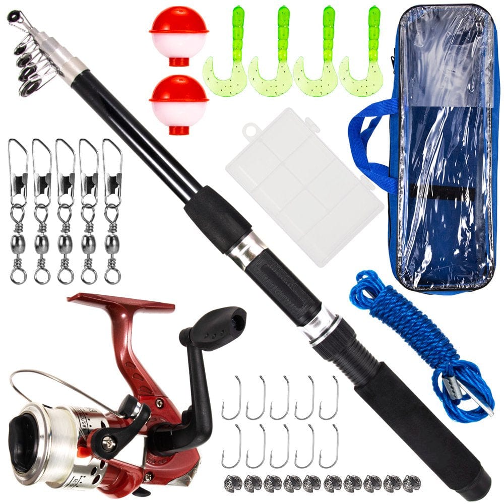 MIXFEER Fishing Rod and Reel Combo with Carry Case 36Pcs Fishing Tackle Set Telescopic Fishing Rod Pole with Spinning Reel Lures Float Hooks Accessories